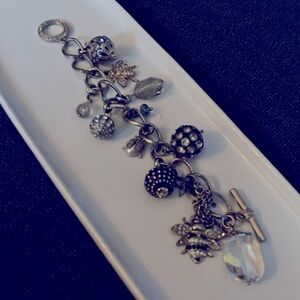 Charm Bracelet 7” gold tone BEE & LADYBUG charms and bling.  13 charms in total